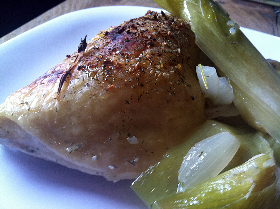 Culinary Chemistry: White Wine Roasted Chicken Quarters with Leeks
