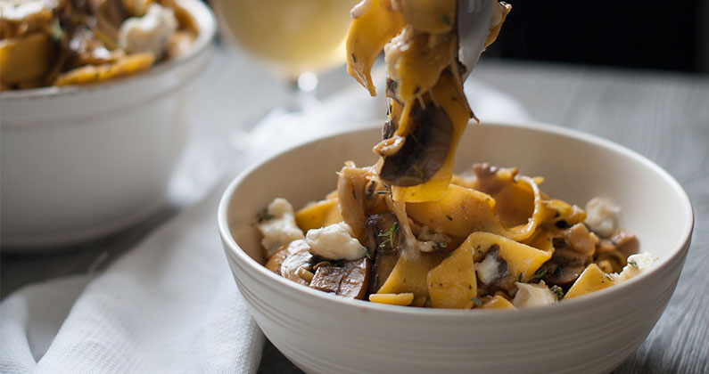 Recipe: Herbed Pappardelle with Wild Mushrooms, Cider and Gorgonzola Dolce