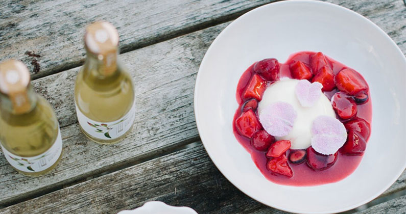Recipe: Rose Panna Cotta with Macerated Strawberries + Nashi Orchards Perry