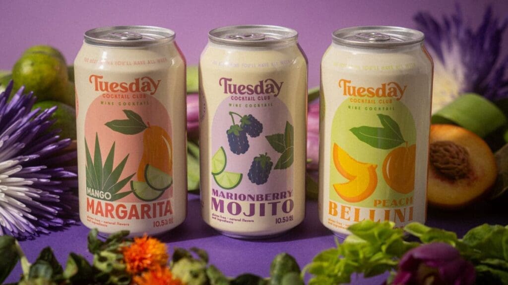 Line up of canned Tuesday Cocktail Hour Beverages