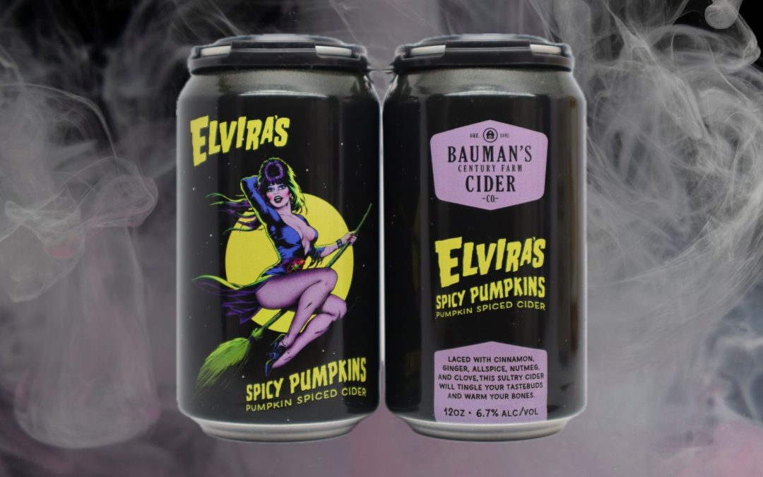 Bauman’s Cider Co. and Elvira, Mistress of the Dark, Unveil Spicy Pumpkins—The First-Ever Cider Collaboration for the Elvira Brand